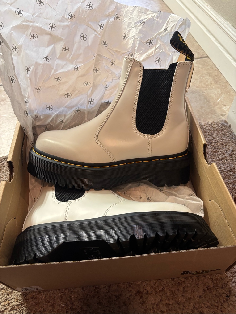 Dr. Martens Beige Chunky Chelsea Booties with Black Sole